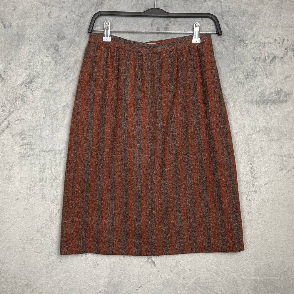 Vintage 70s Dark Academia Striped Retro Brown Orange Midi Skirt‎ Medium School